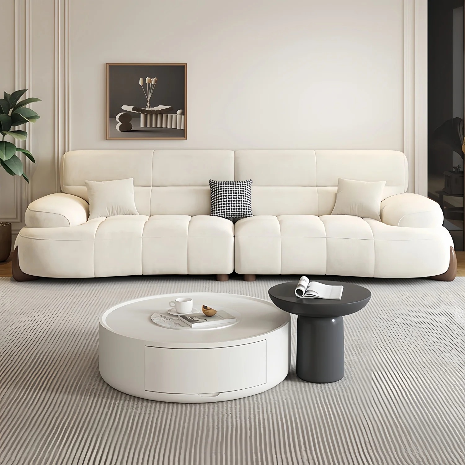 Divine Cloud Sofa – Light Luxury Fabric Curved Sofa Set for Living Room - Image 3