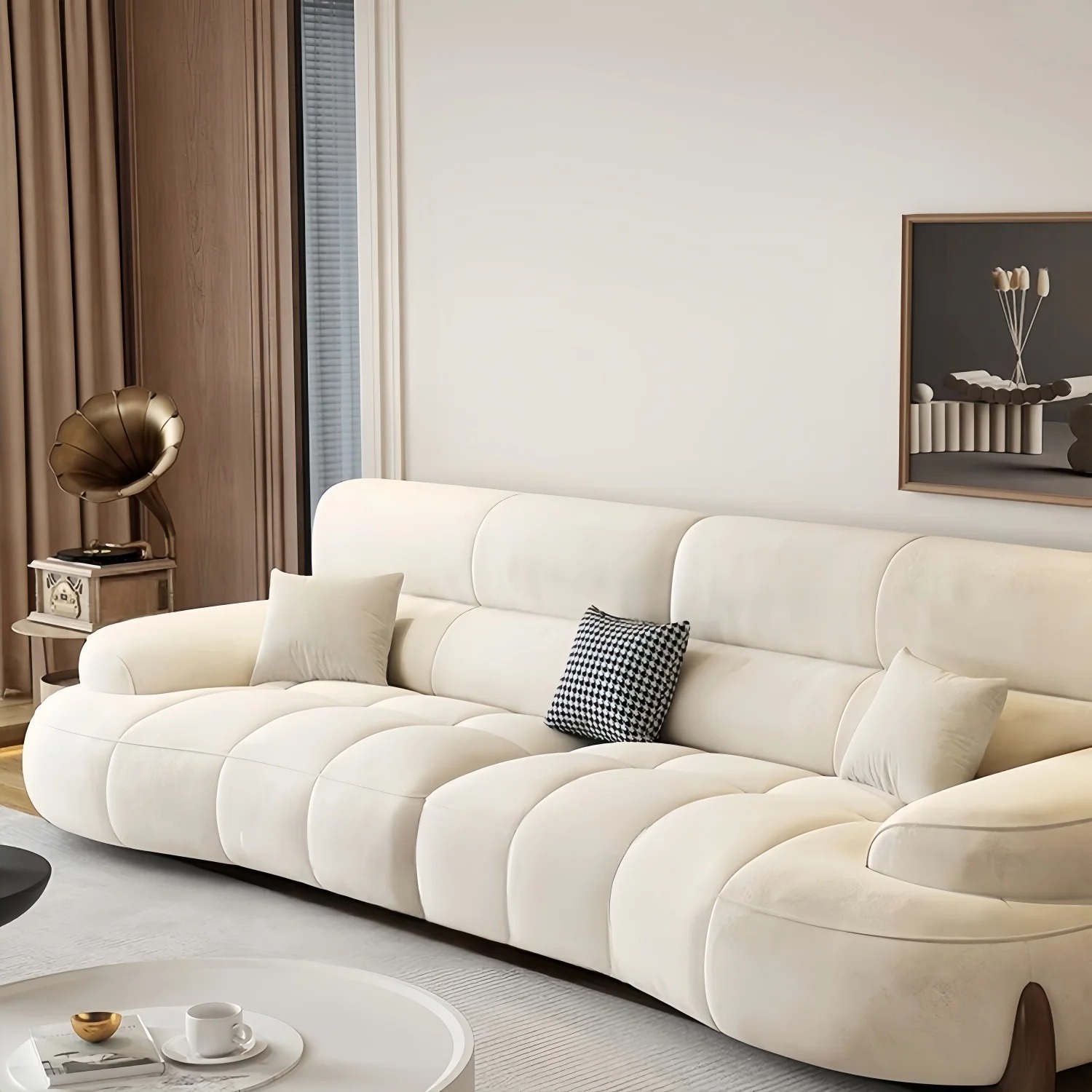 Divine Cloud Sofa – Light Luxury Fabric Curved Sofa Set for Living Room - Image 5