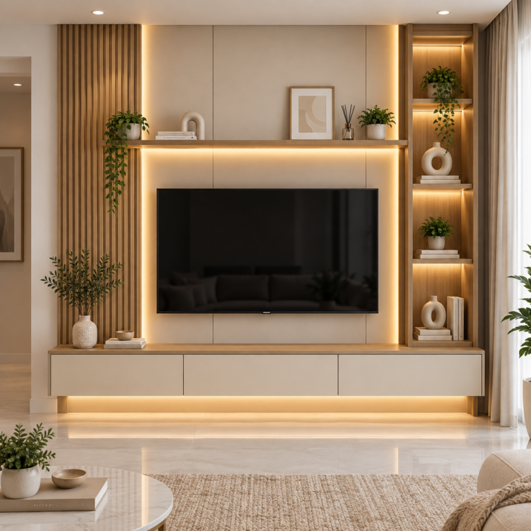 Fluted TV Wall Unit1