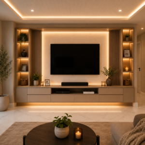 Tavira Fluted TV Wall Unit with Display Shelves